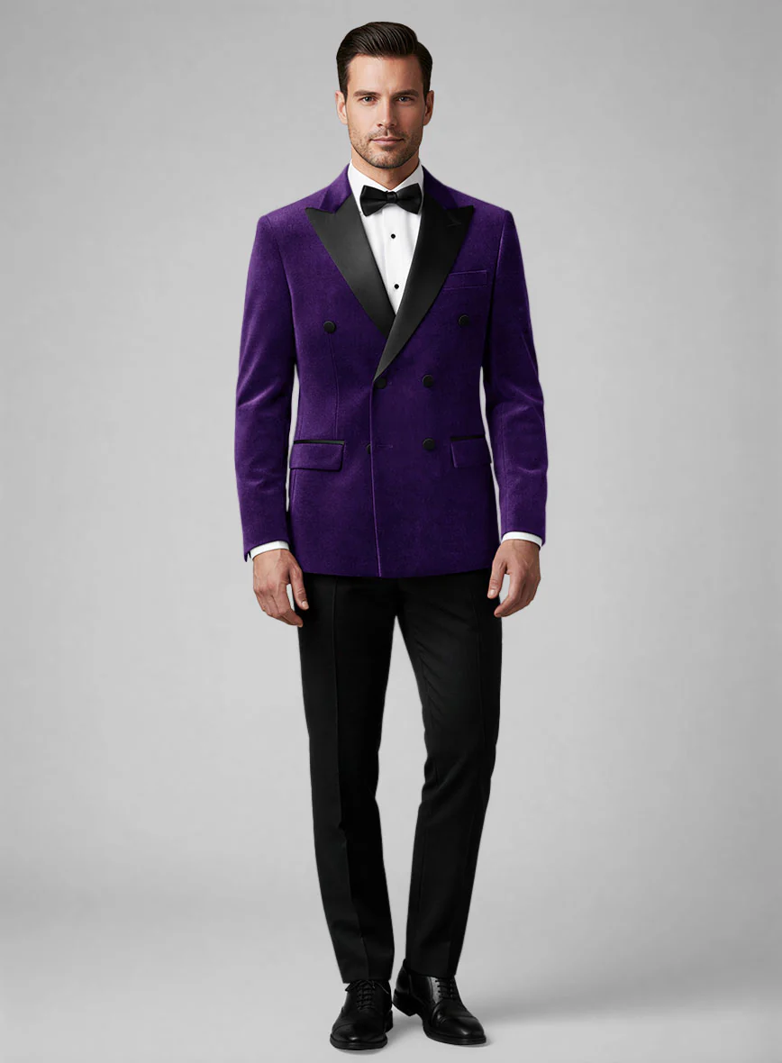 Purple Velvet Double Breasted Tuxedo Jacket - Image 3