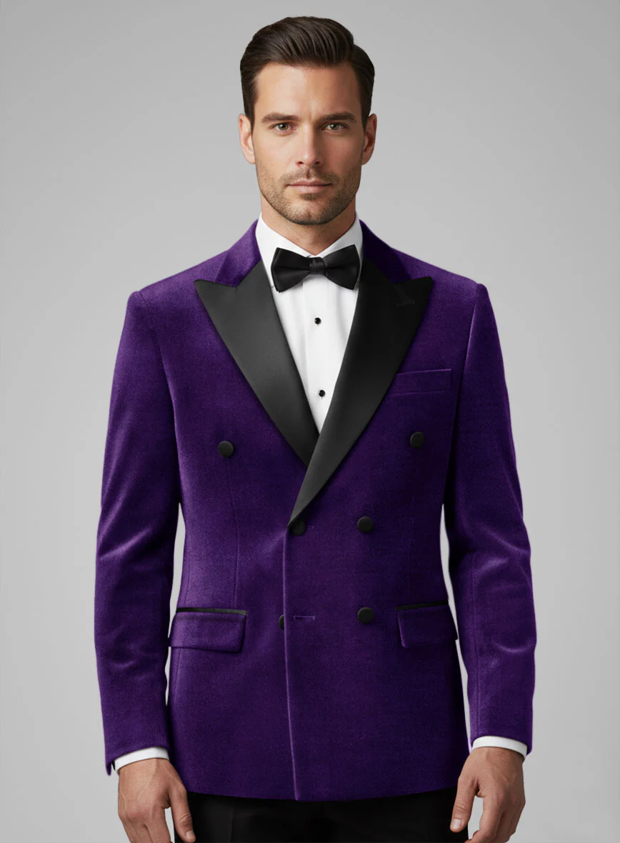 Purple Velvet Double Breasted Tuxedo Suit - Image 3