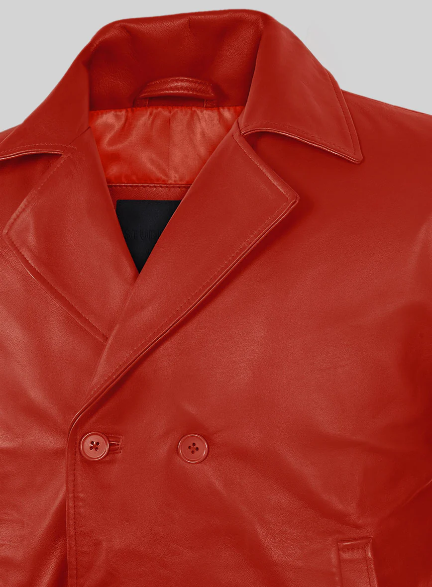 Red Leather Pea Coat - Image 5