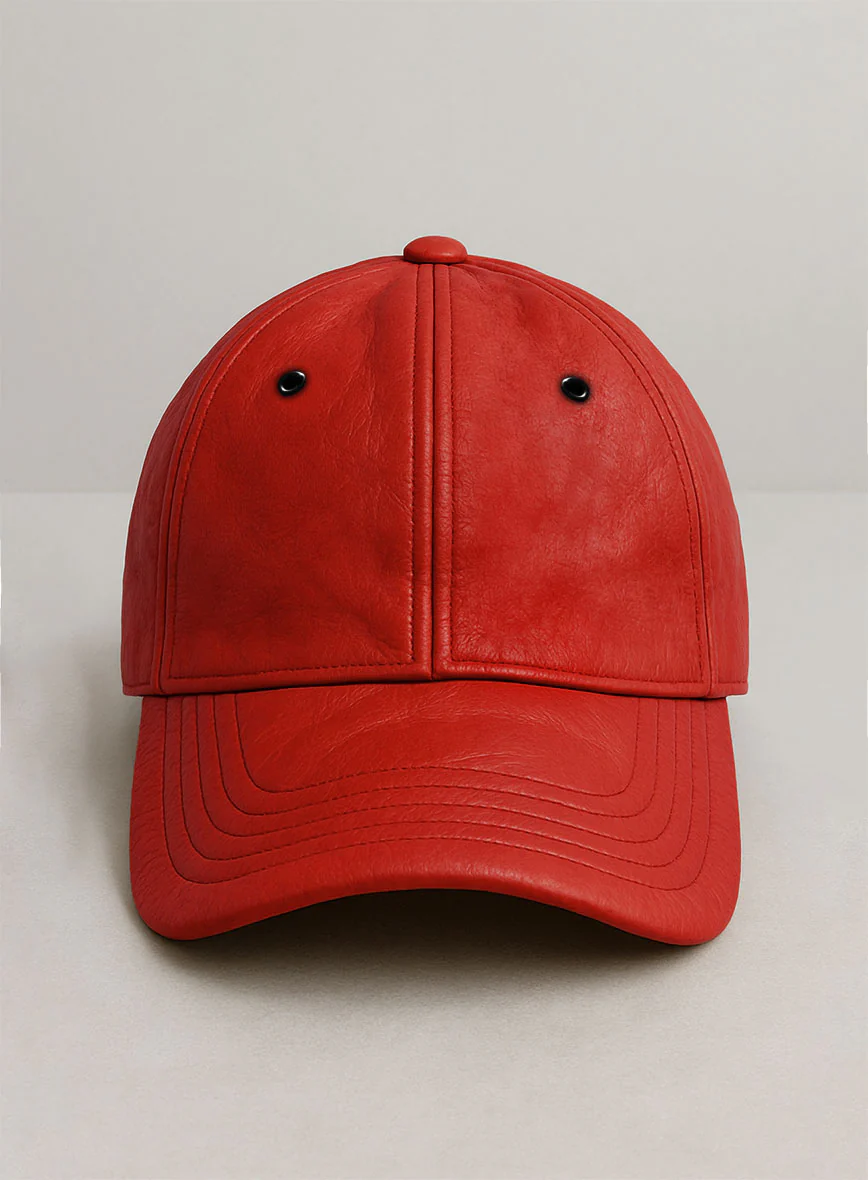 Red Leather Sport Cap - Image 3