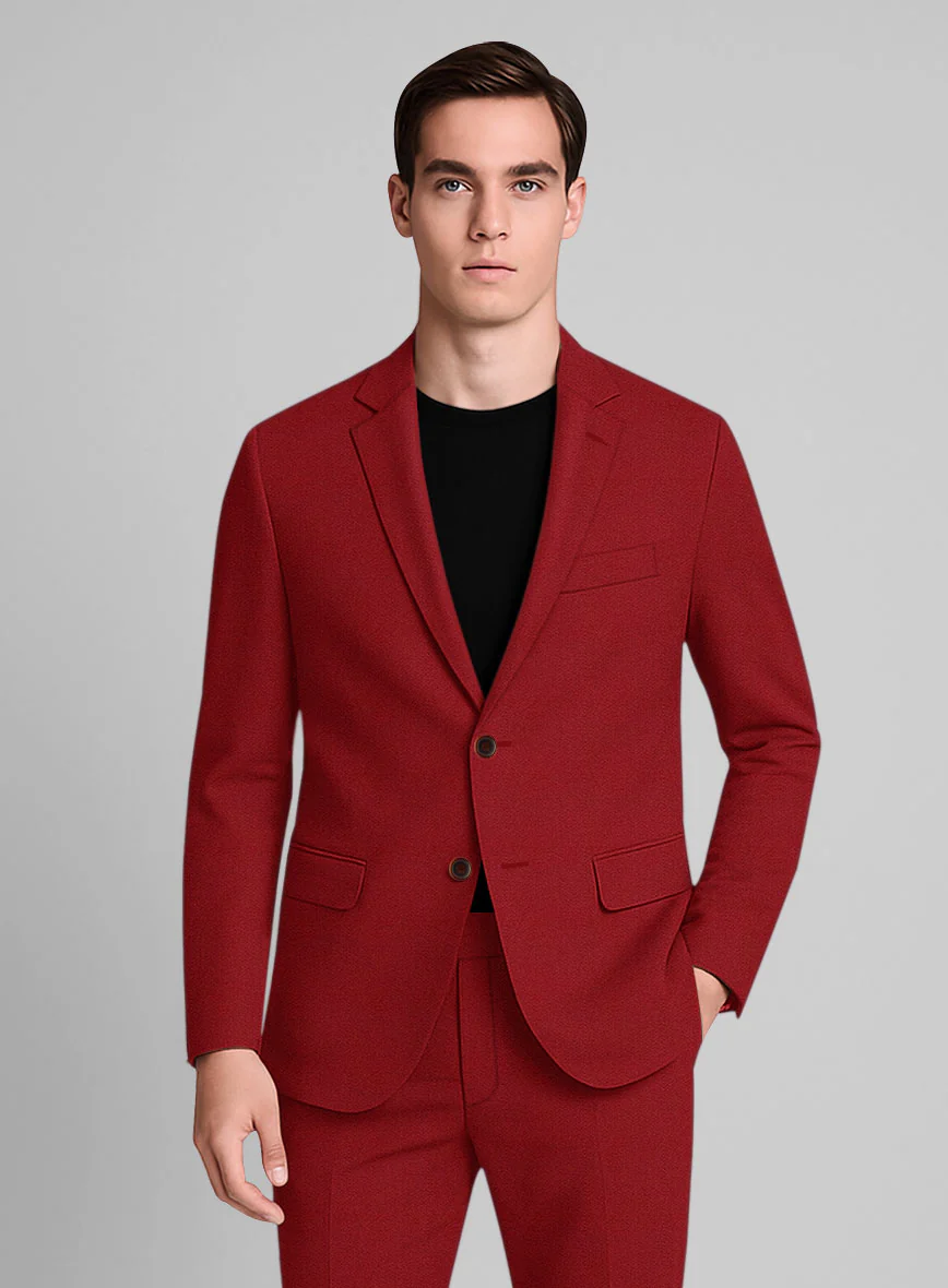 Red Napoli Stretch Light Weight Cotton Suit - Image 3