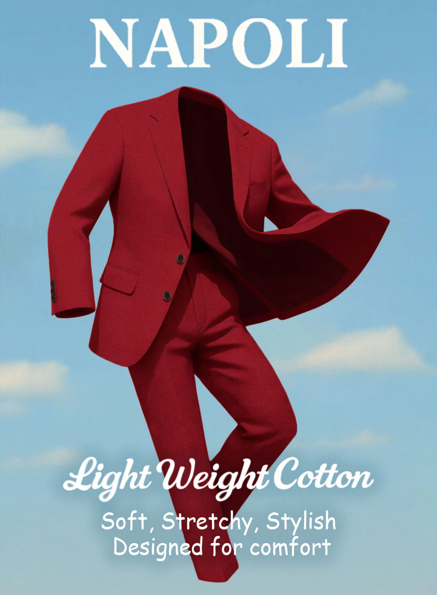 Red Napoli Stretch Light Weight Cotton Suit - Image 7