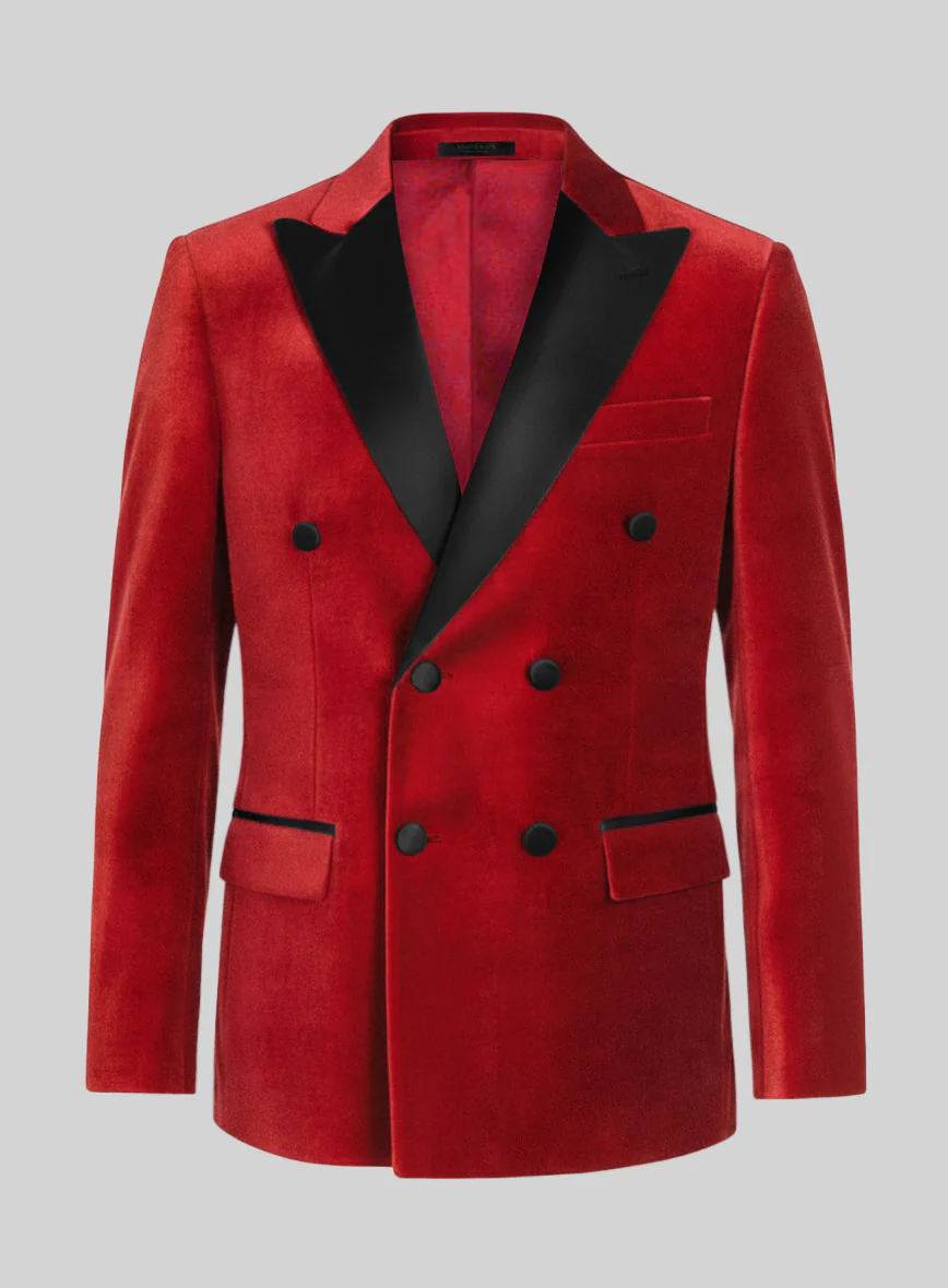 Red Velvet Double Breasted Tuxedo Suit - Image 2