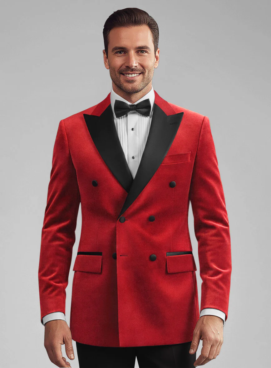 Red Velvet Double Breasted Tuxedo Suit - Image 3