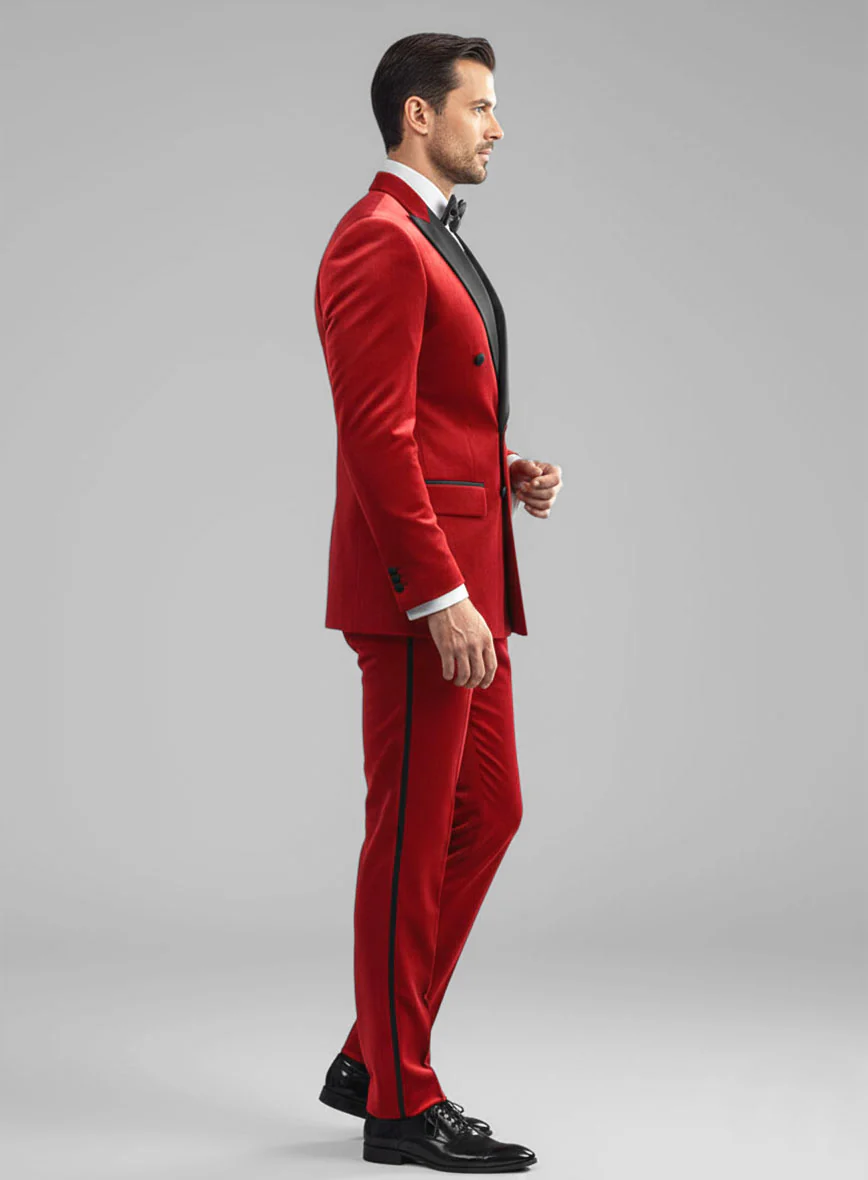 Red Velvet Double Breasted Tuxedo Suit - Image 4