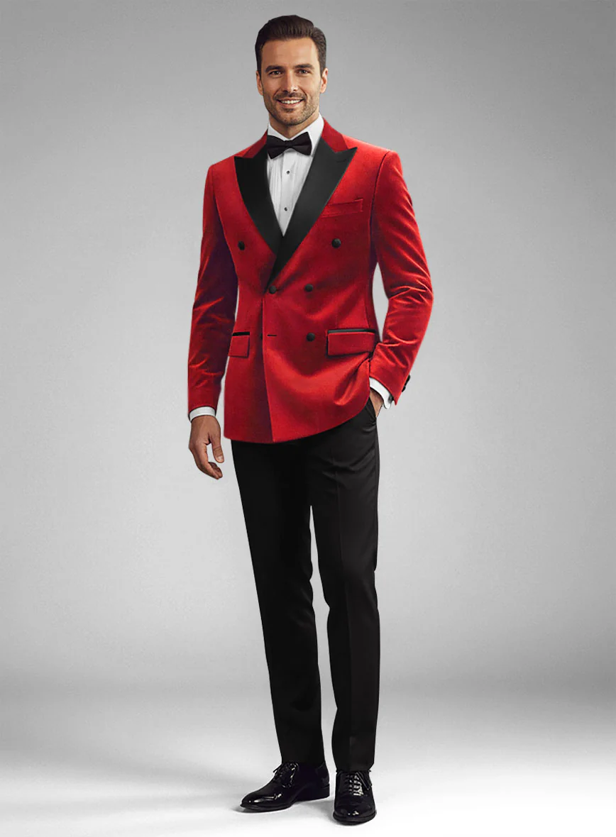 Red Velvet Double Breasted Tuxedo Jacket - Image 3
