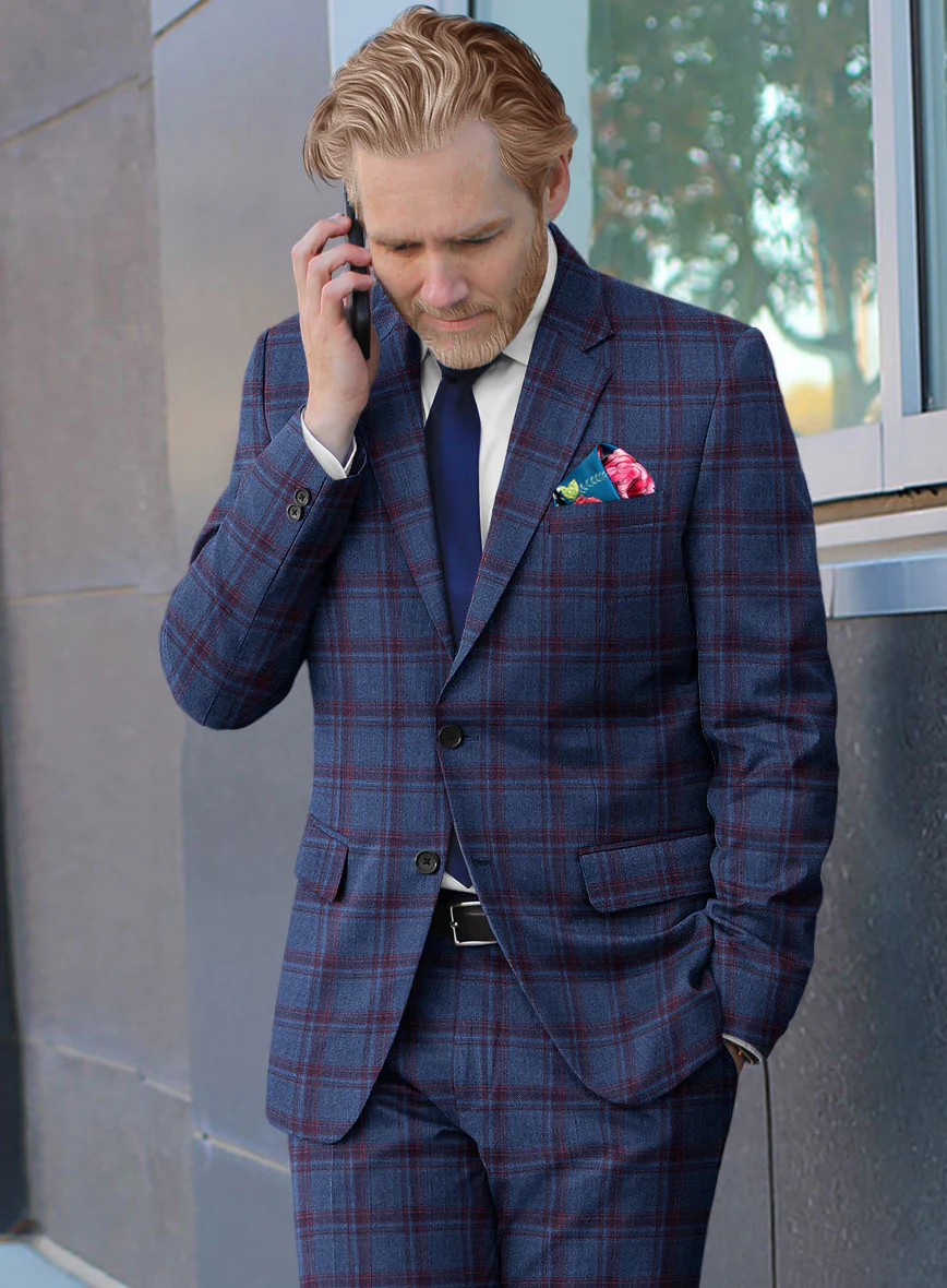 Reda Agodi Dark Blue Checks Wool Jacket - Image 2