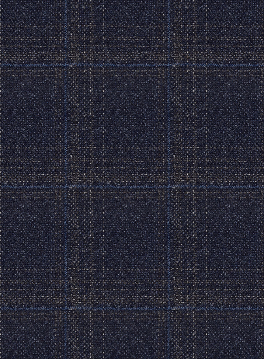 Reda Berato Navy Blue Checks Wool Pants - Image 3