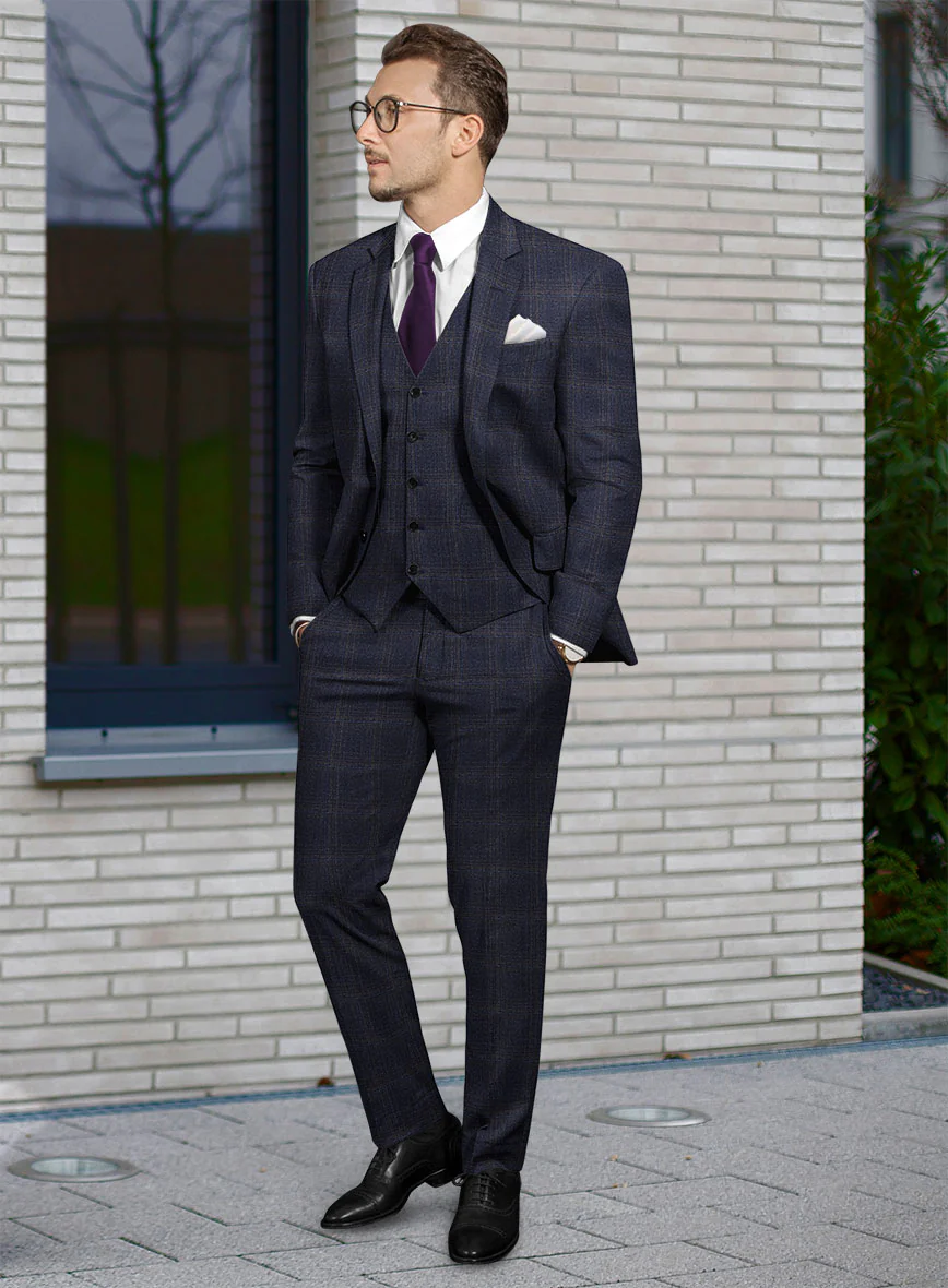 Reda Berato Navy Blue Checks Wool Suit - Image 2