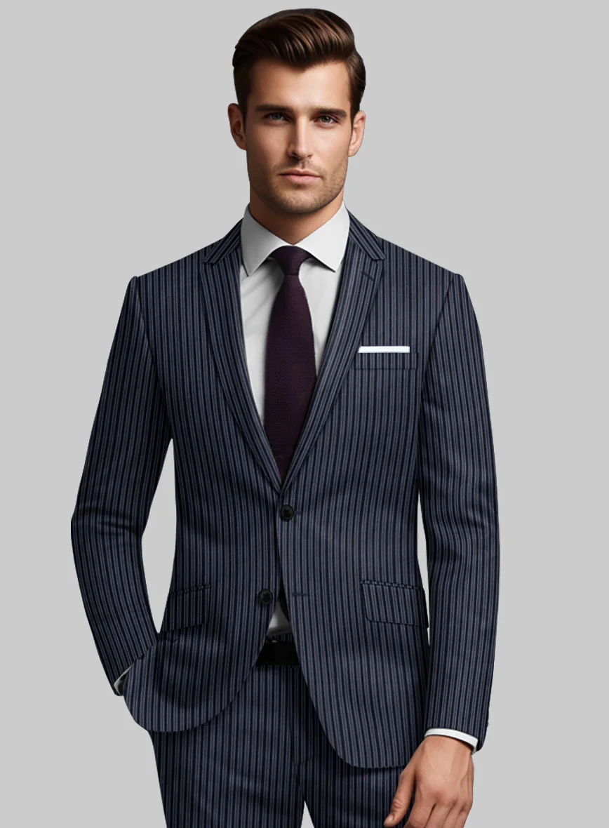 Reda Bravon Dark Blue Stripe Wool Jacket - Image 2