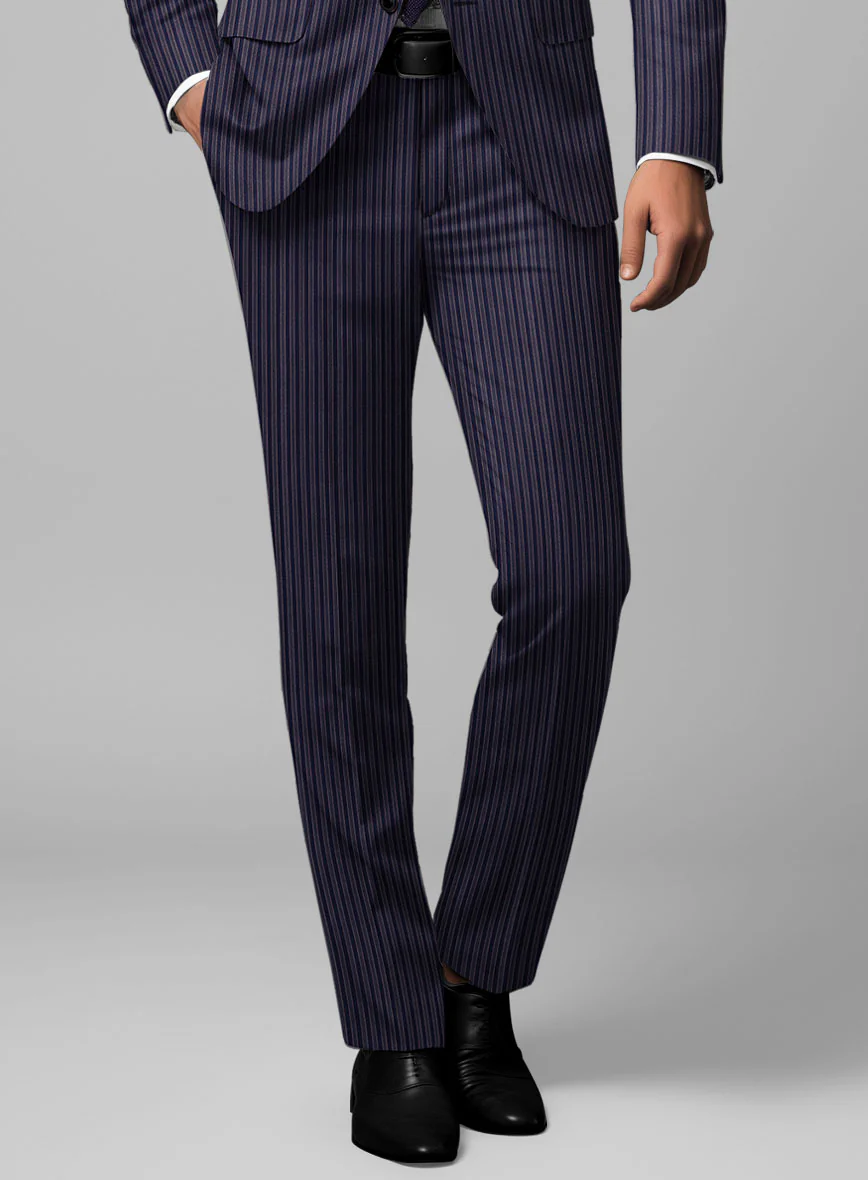 Reda Bravon Navy Blue Stripe Wool Pants - Image 2