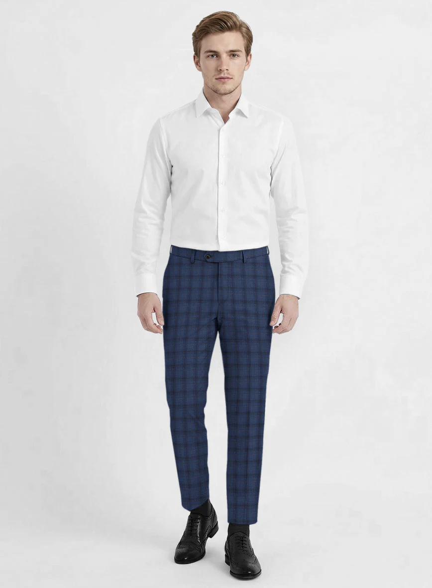 Reda Casal Blue Checks Wool Pants - Image 3