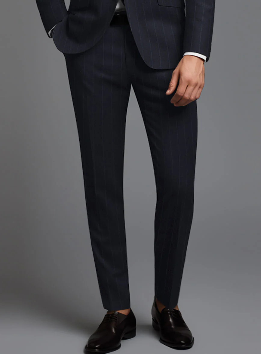 Reda Cashmere Blue Chalkstripe Wool Pants - Image 2