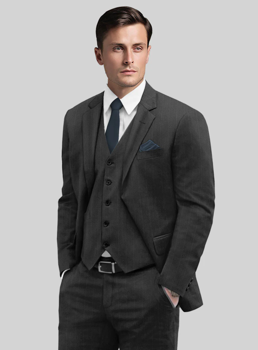 Reda Cashmere Dark Gray Chalkstripe Wool Jacket - Image 2