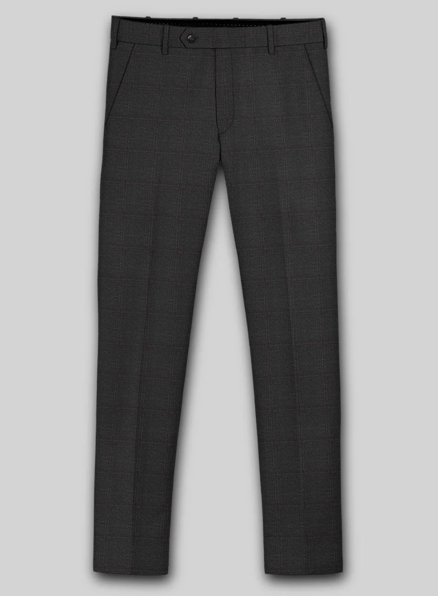 Reda Cashmere Dark Gray Windowpane Wool Pants - Image 2