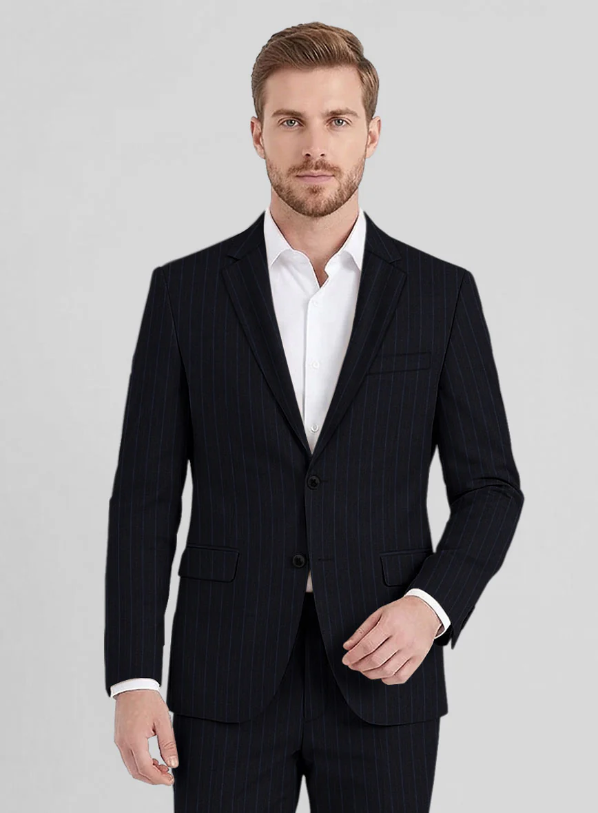 Reda Cashmere Navy Blue Stripe Wool Jacket - Image 2