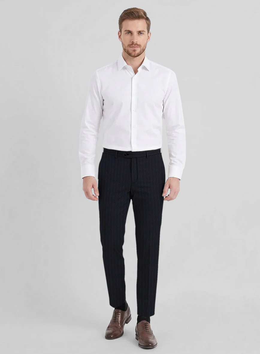 Reda Cashmere Navy Blue Stripe Wool Pants - Image 3
