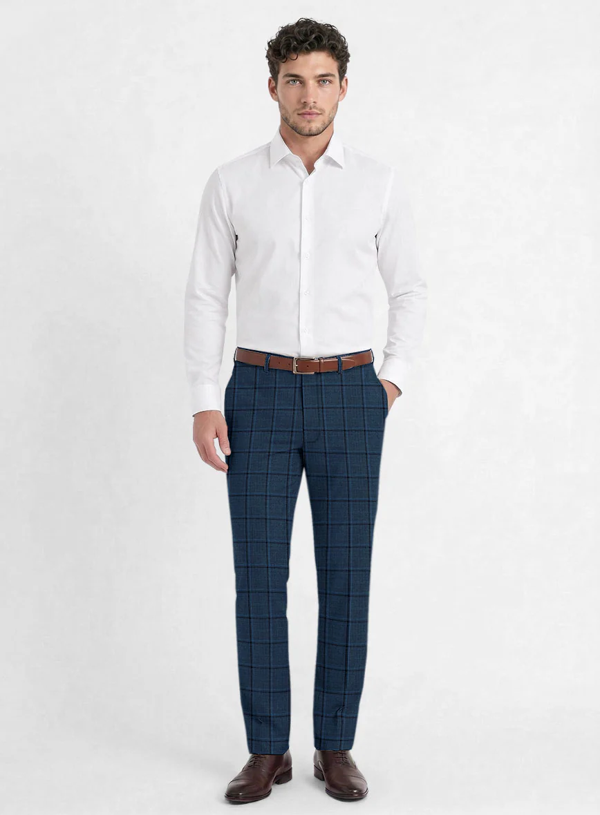 Reda Casi Blue Checks Wool Pants - Image 2