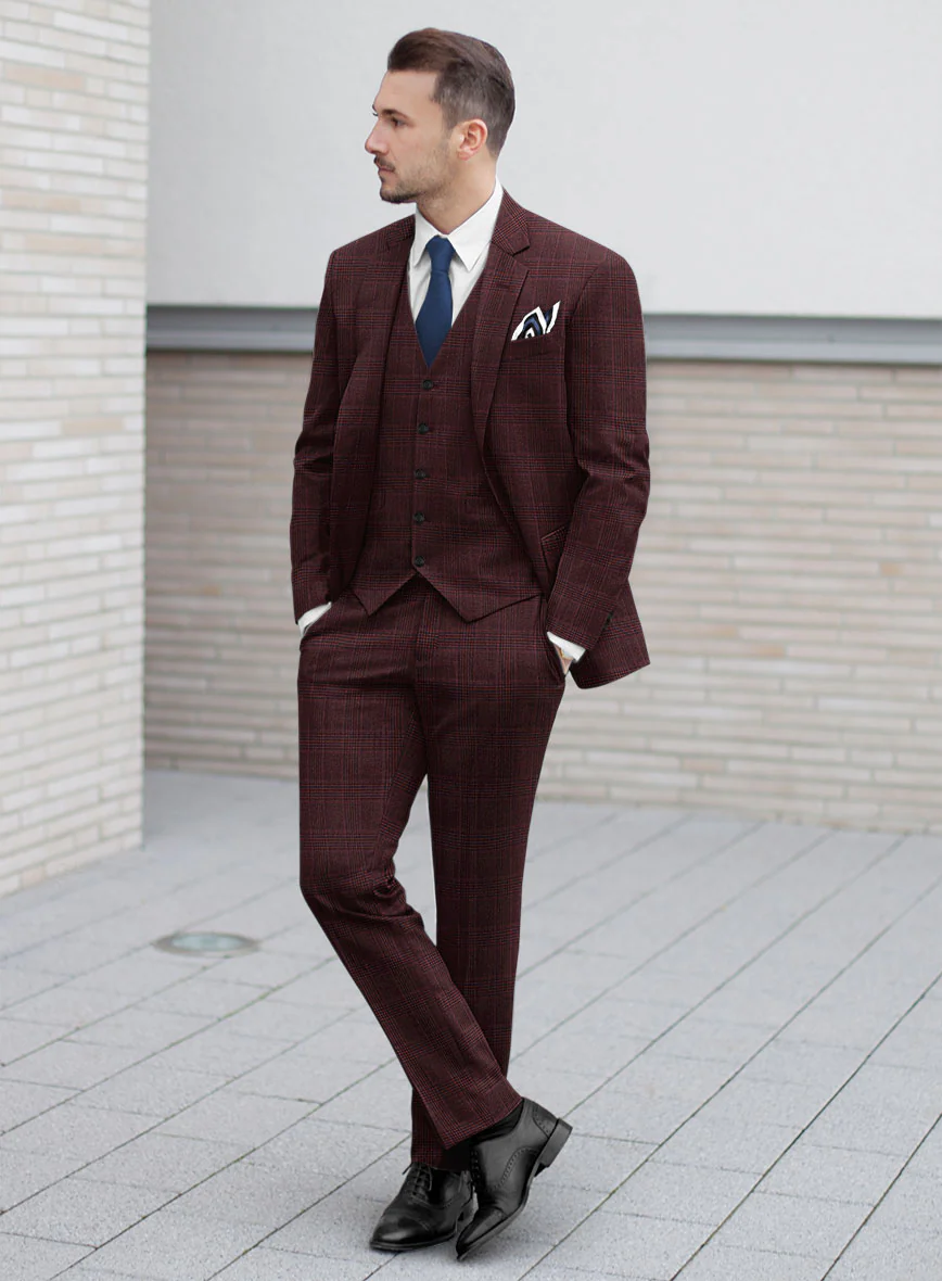 Reda Casvo Maroon Checks Wool Suit - Image 2