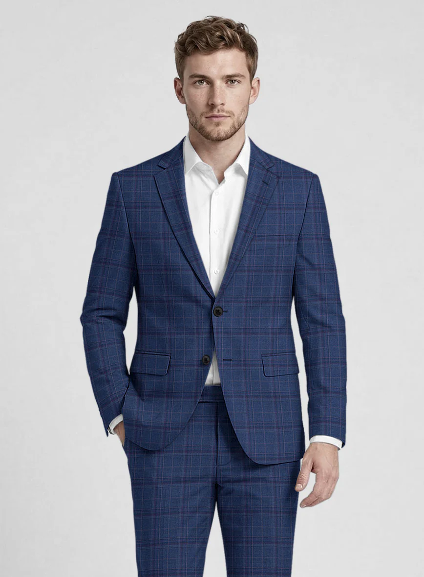 Reda Cerulean Blue Checks Wool Jacket - Image 2