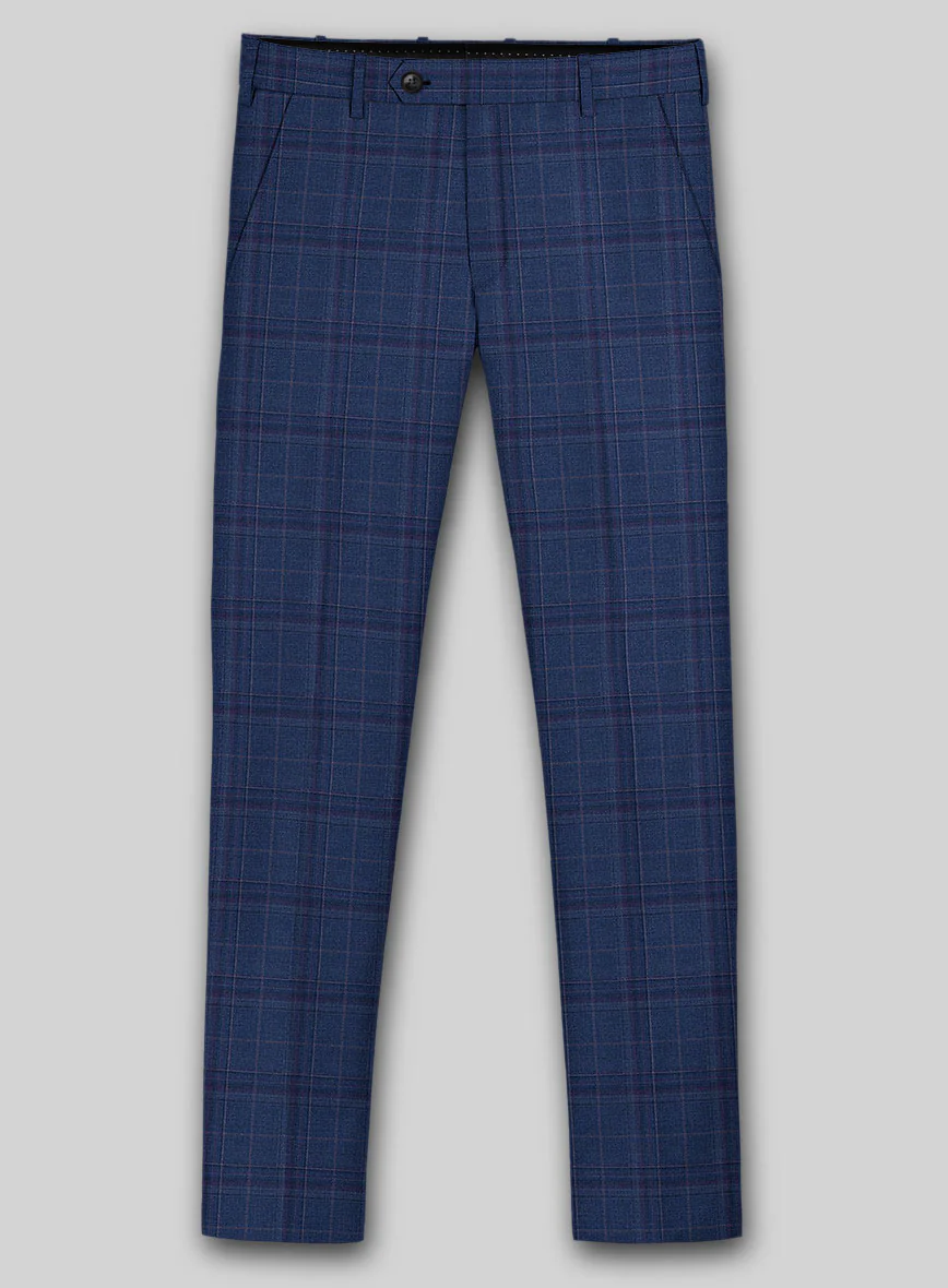 Reda Cerulean Blue Checks Wool Pants - Image 2