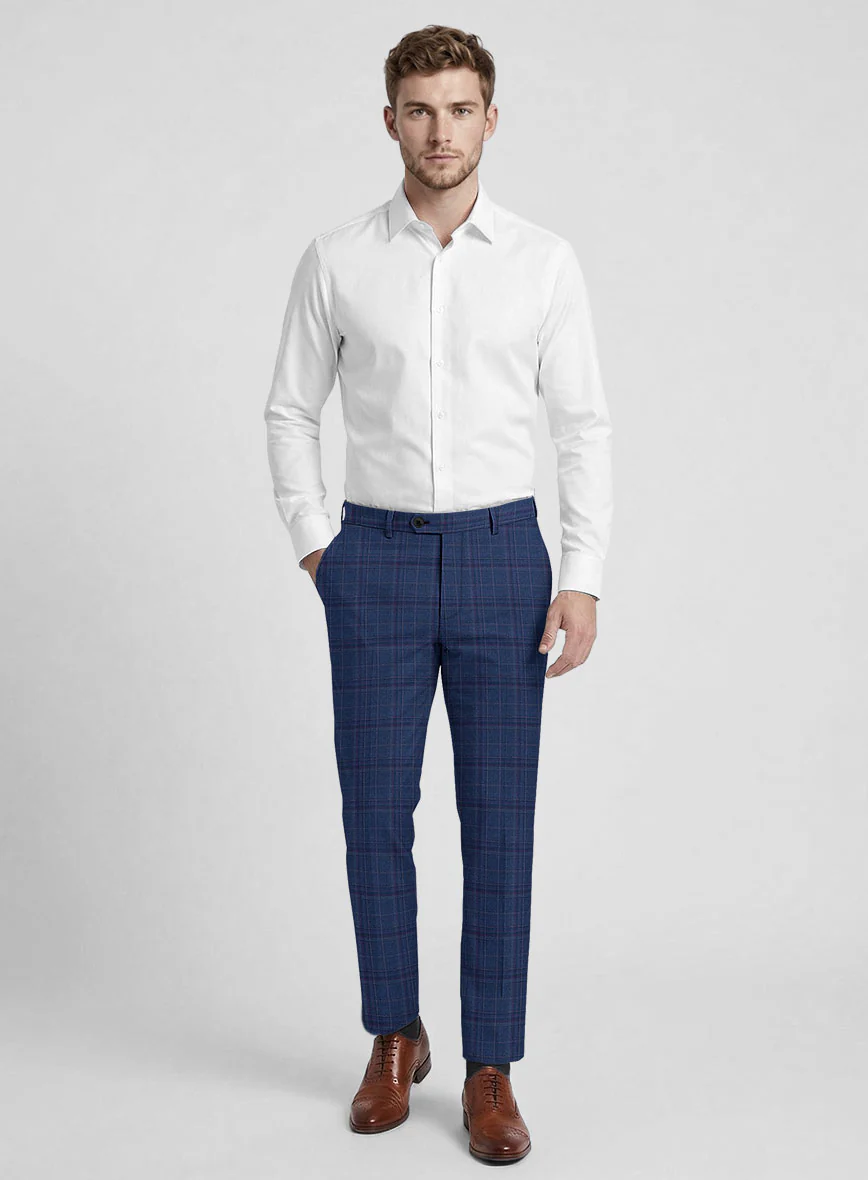 Reda Cerulean Blue Checks Wool Pants - Image 3