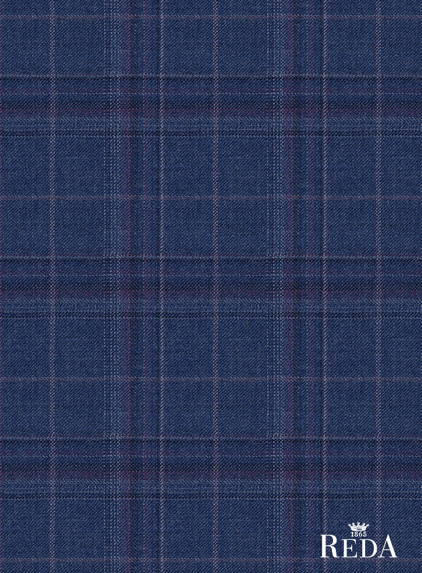Reda Cerulean Blue Checks Wool Pants - Image 4