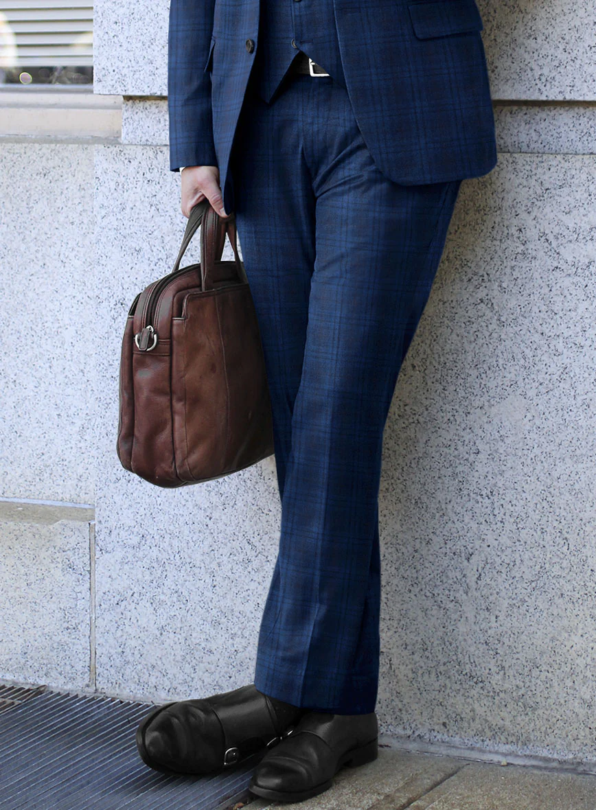 Reda Cobalt Blue Checks Wool Pants - Image 2
