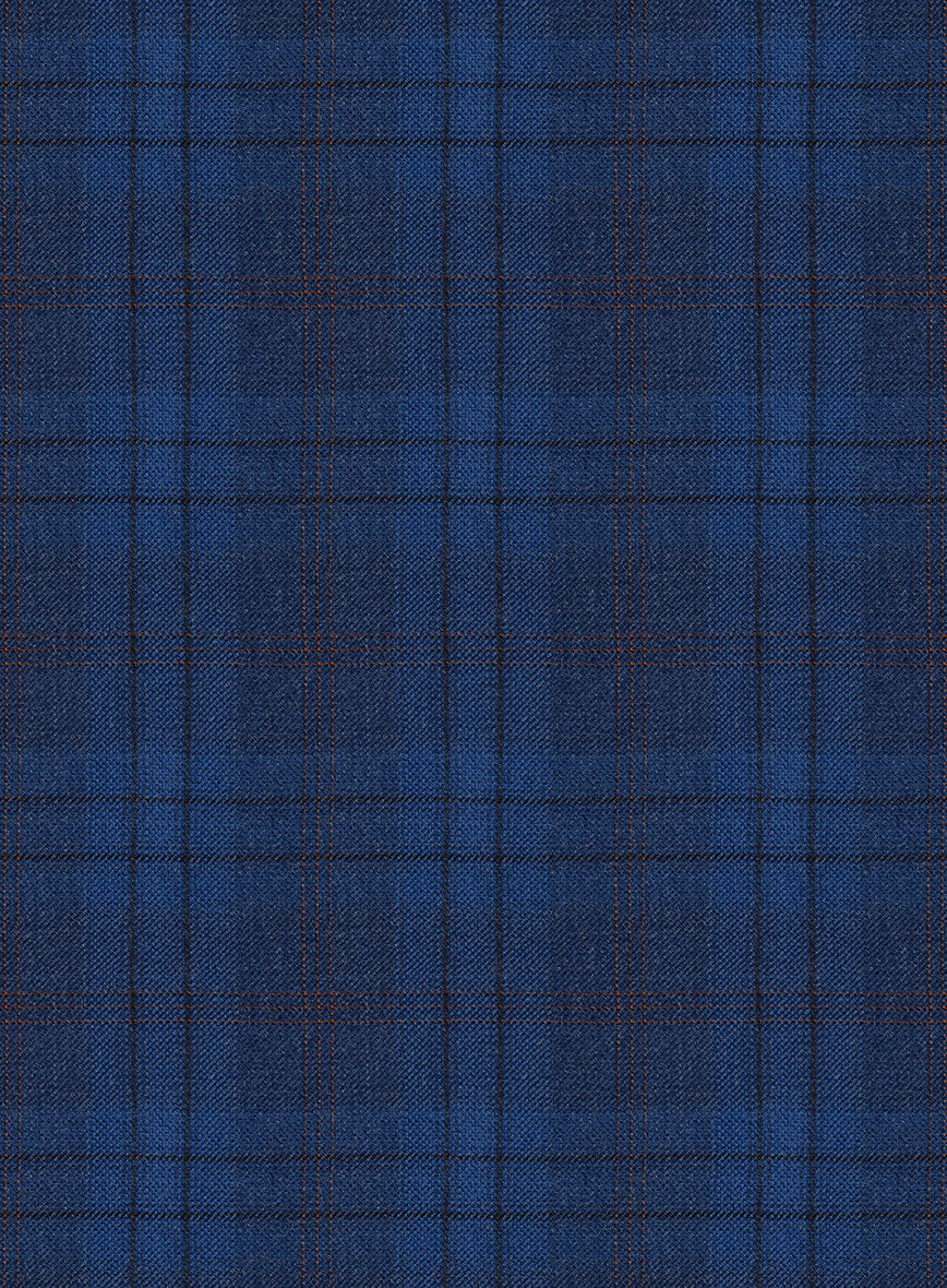 Reda Cobalt Blue Checks Wool Pants - Image 3
