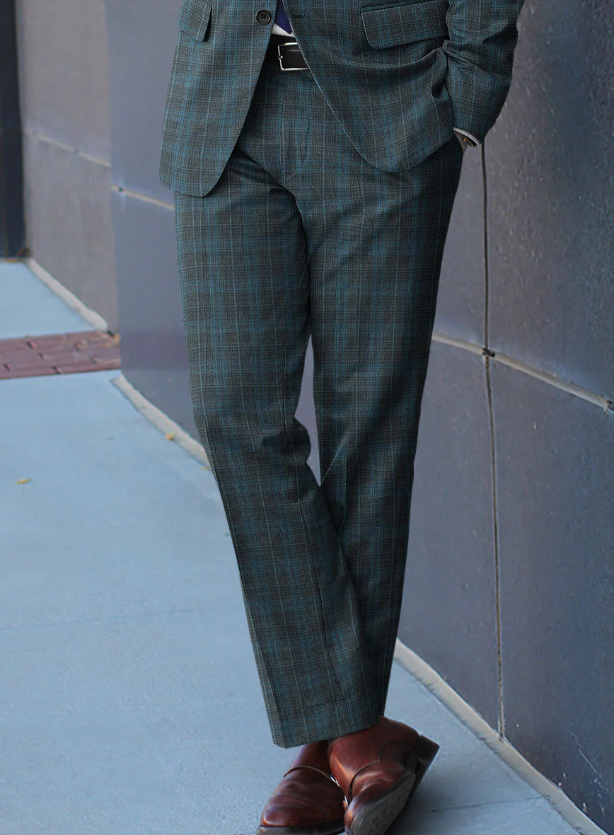 Reda Cyan Green Checks Wool Suit - Image 4