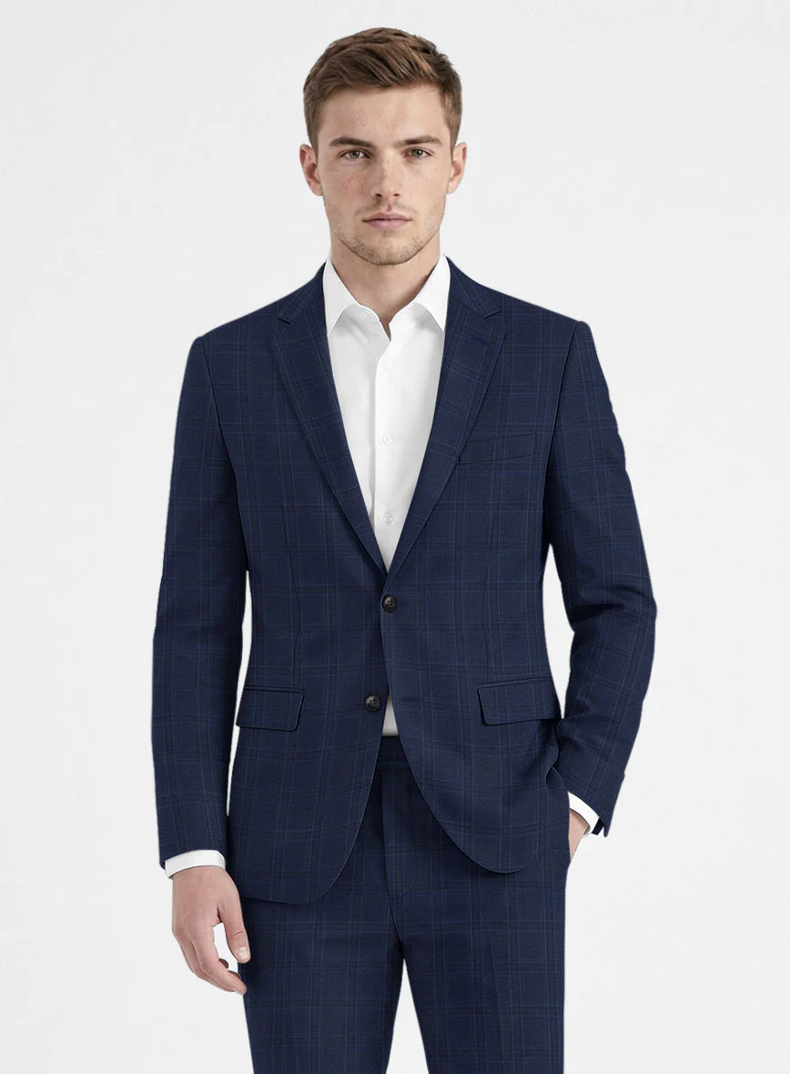 Reda Dark Navy Checks Wool Jacket - Image 2