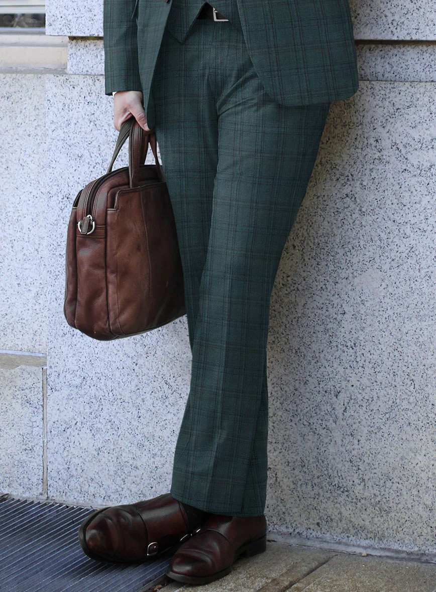 Reda Dark Teal Checks Wool Pants - Image 2