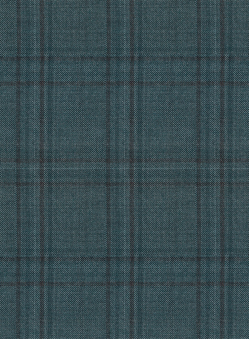 Reda Dark Teal Checks Wool Pants - Image 3