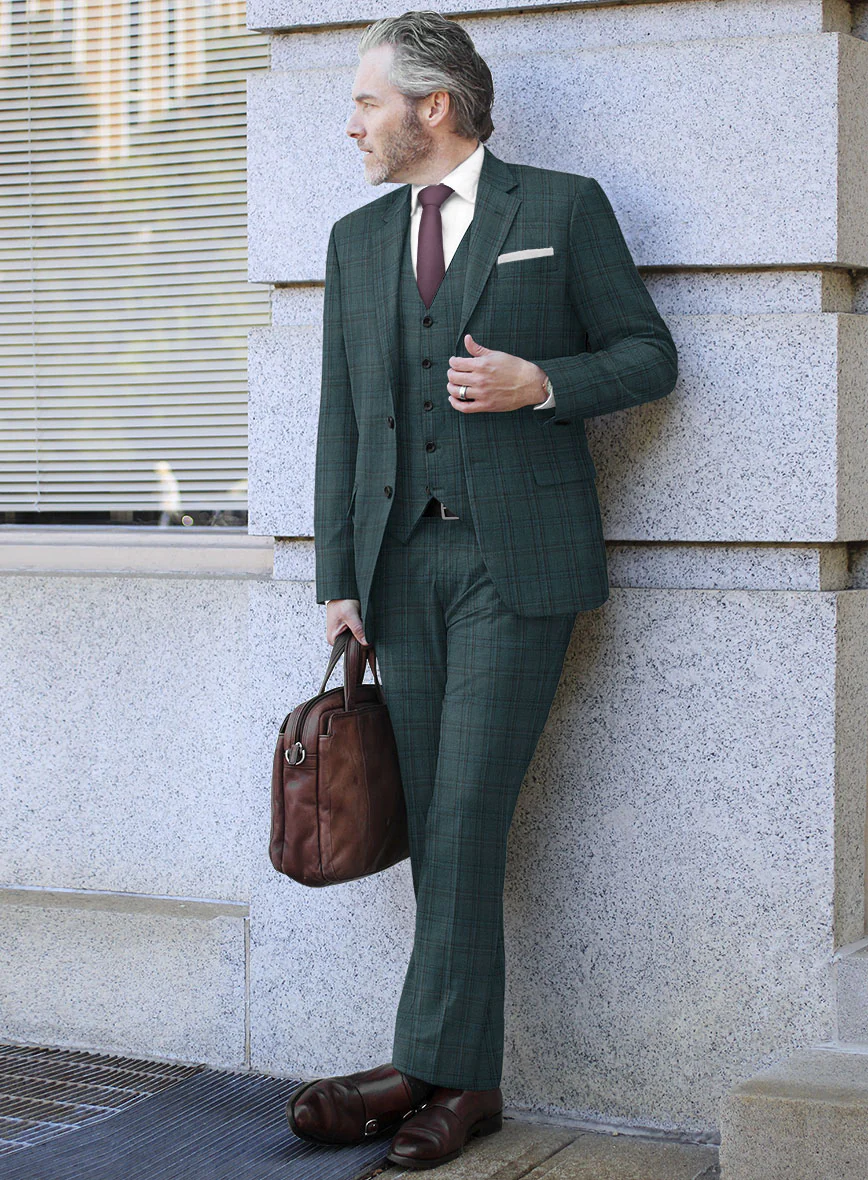 Reda Dark Teal Checks Wool Suit - Image 2