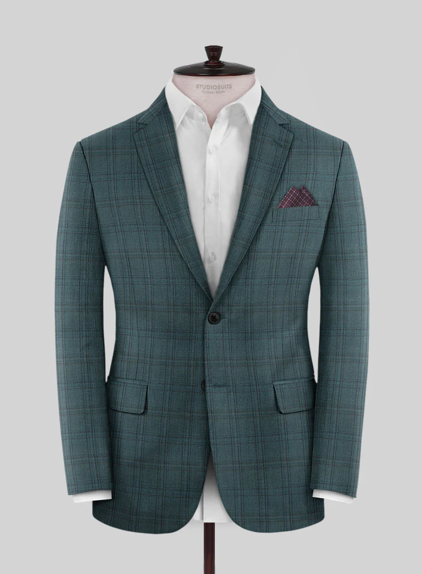 Reda Dark Teal Checks Wool Suit - Image 3
