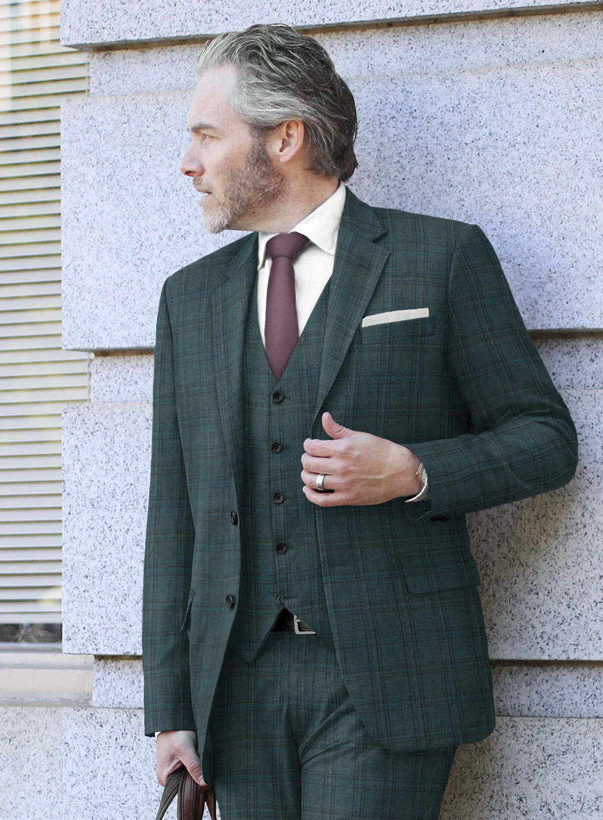 Reda Dark Teal Checks Wool Suit - Image 4