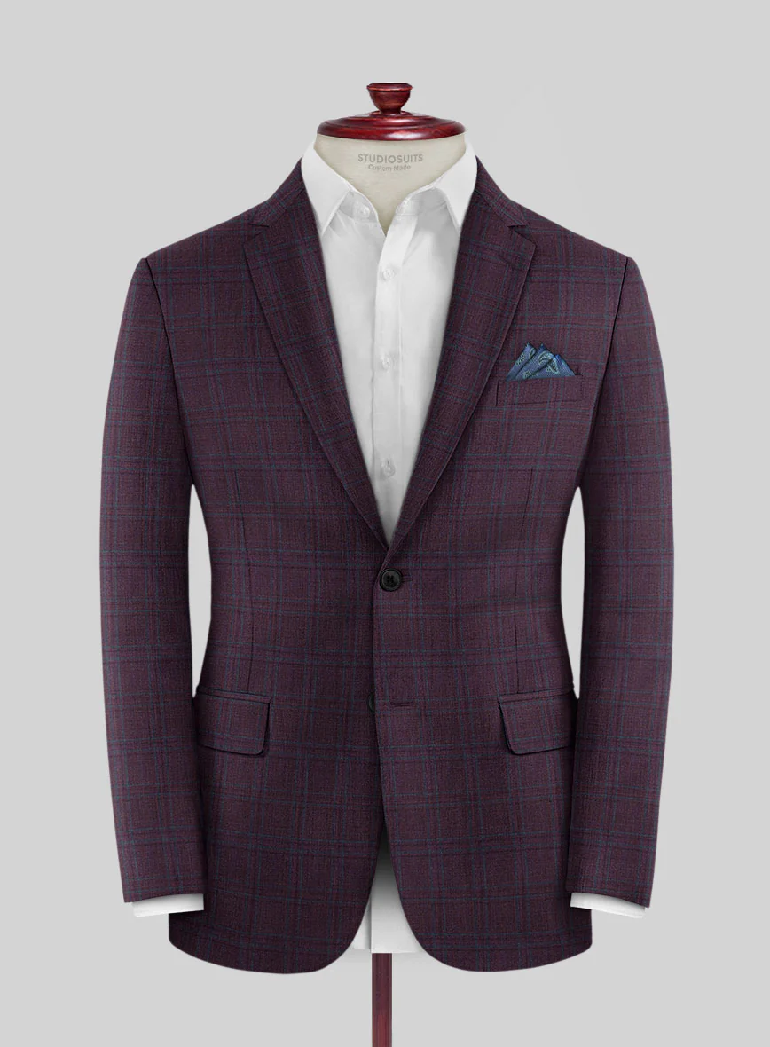 Reda Dark Wine Checks Wool Suit - Image 3