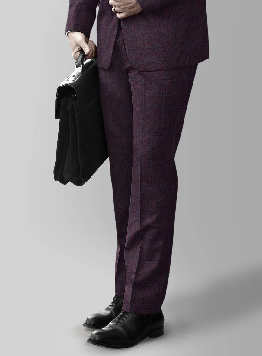 Reda Dark Wine Checks Wool Suit - Image 4