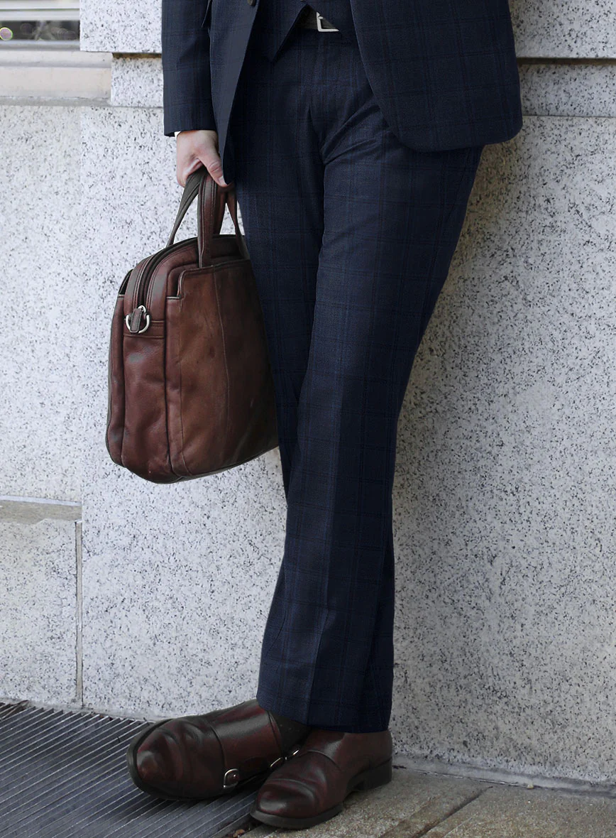 Reda Deep Cove Blue Checks Wool Pants - Image 2