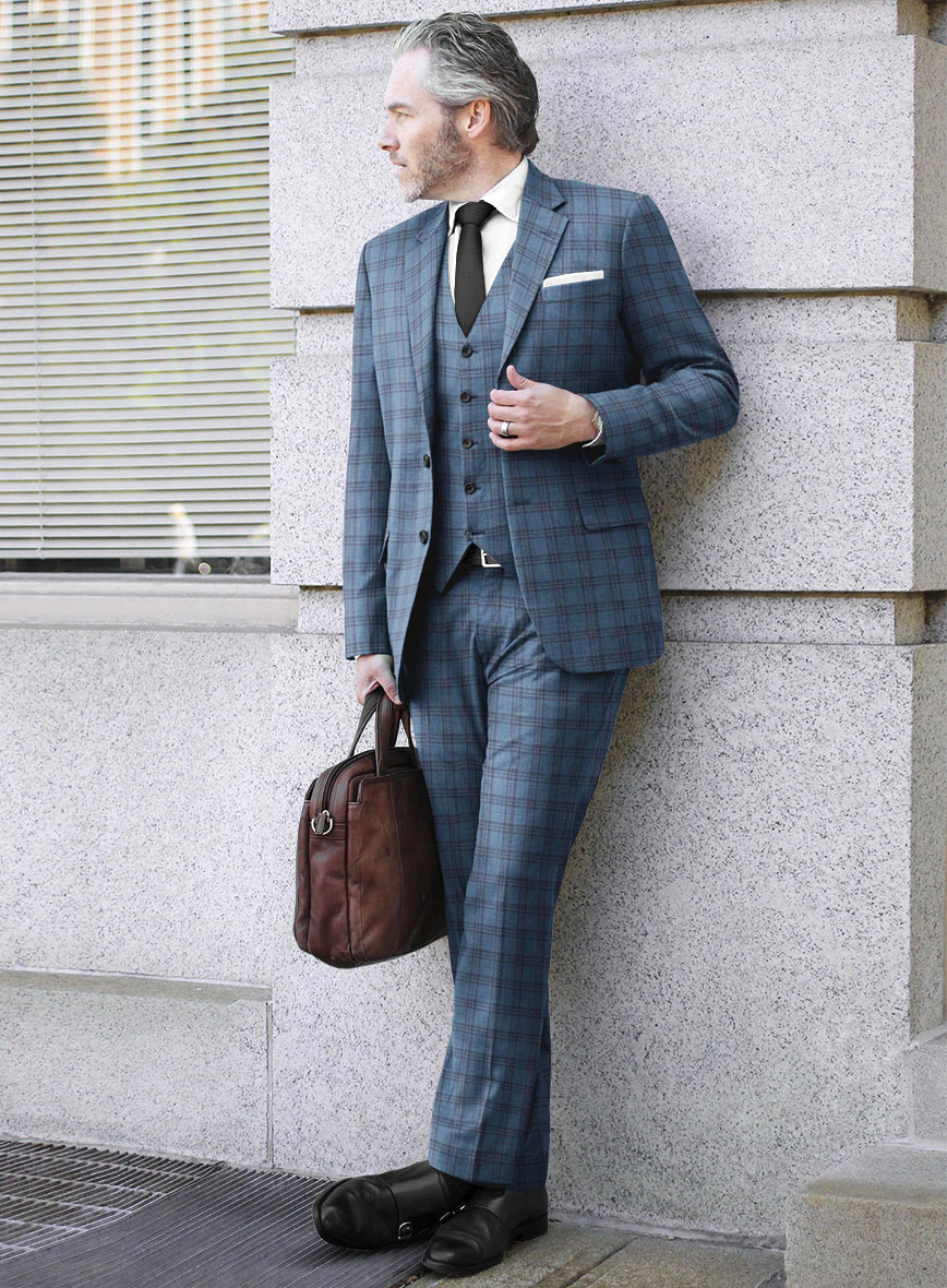 Reda Dusk Blue Checks Wool Suit - Image 2
