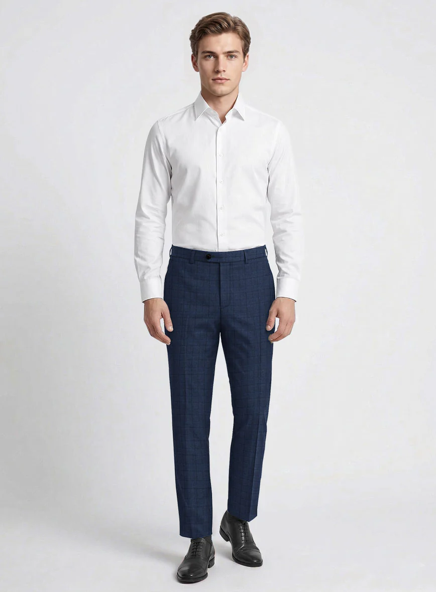 Reda Erlon Royal Blue Checks Wool Pants - Image 3