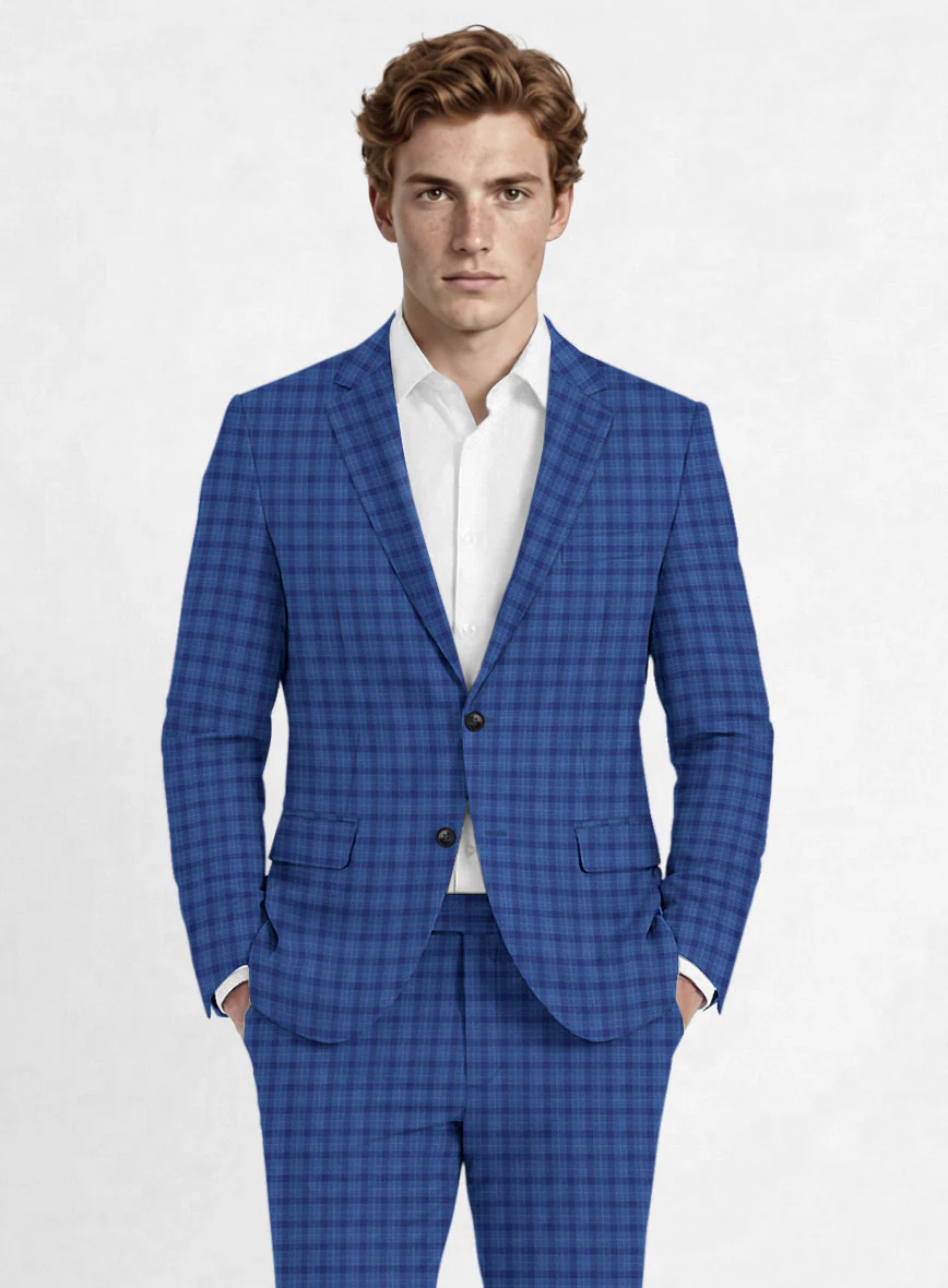 Reda Havelock Blue Checks Wool Jacket - Image 2