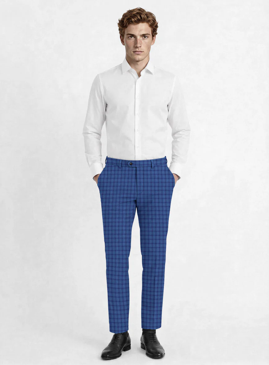 Reda Havelock Blue Checks Wool Pants - Image 3