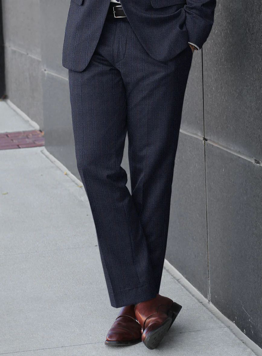Reda Jeromi Dark Blue Checks Wool Pants - Image 2