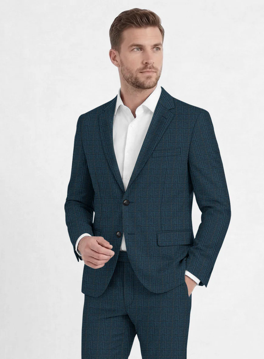 Reda Jeromi Teal Blue Checks Wool Jacket - Image 2