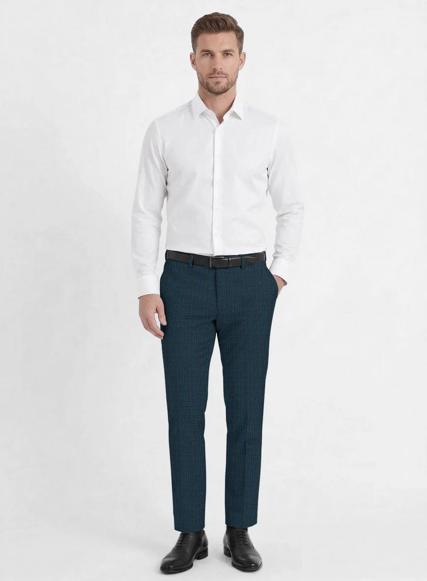 Reda Jeromi Teal Blue Checks Wool Pants - Image 2