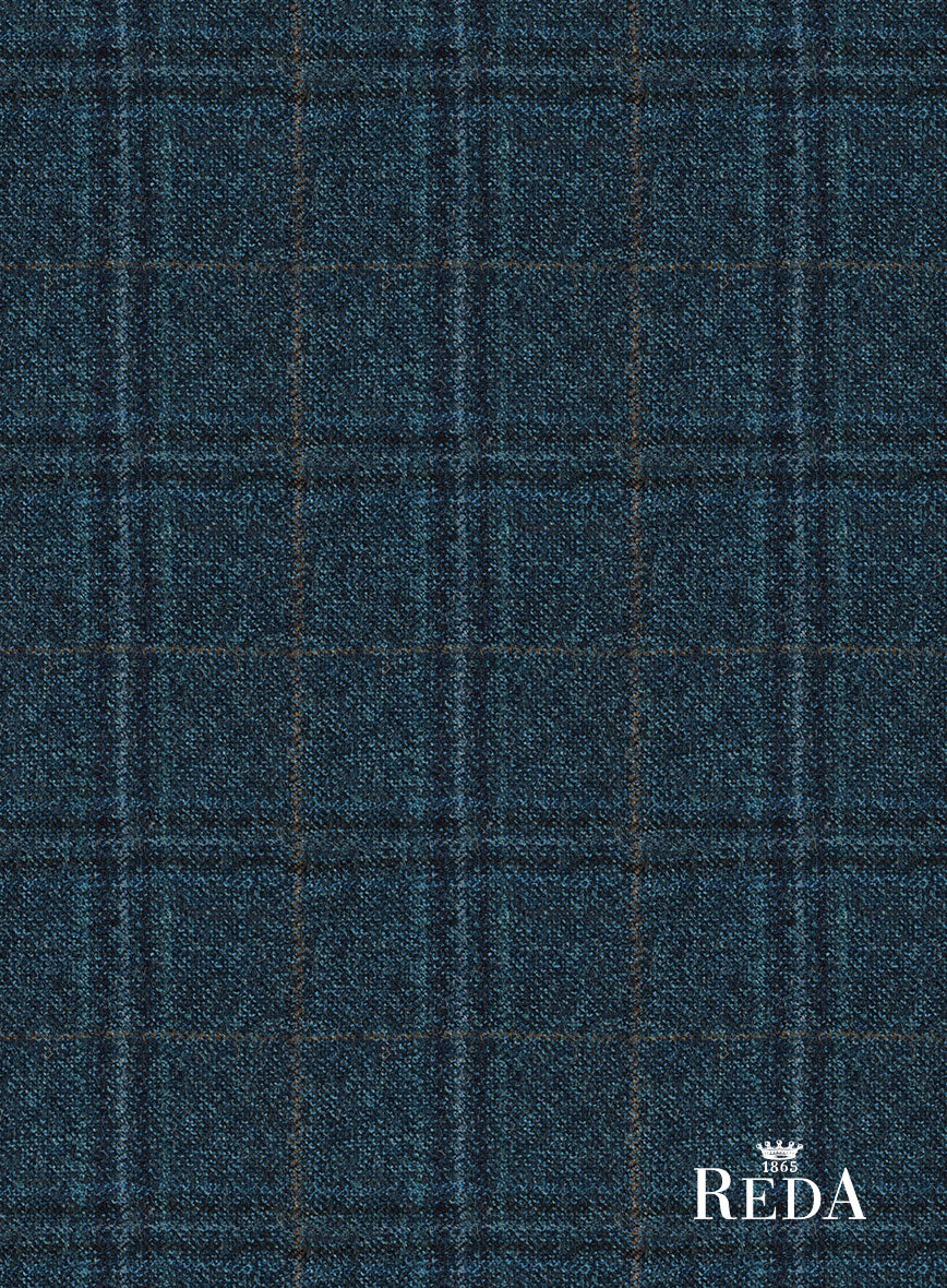 Reda Jeromi Teal Blue Checks Wool Pants - Image 4