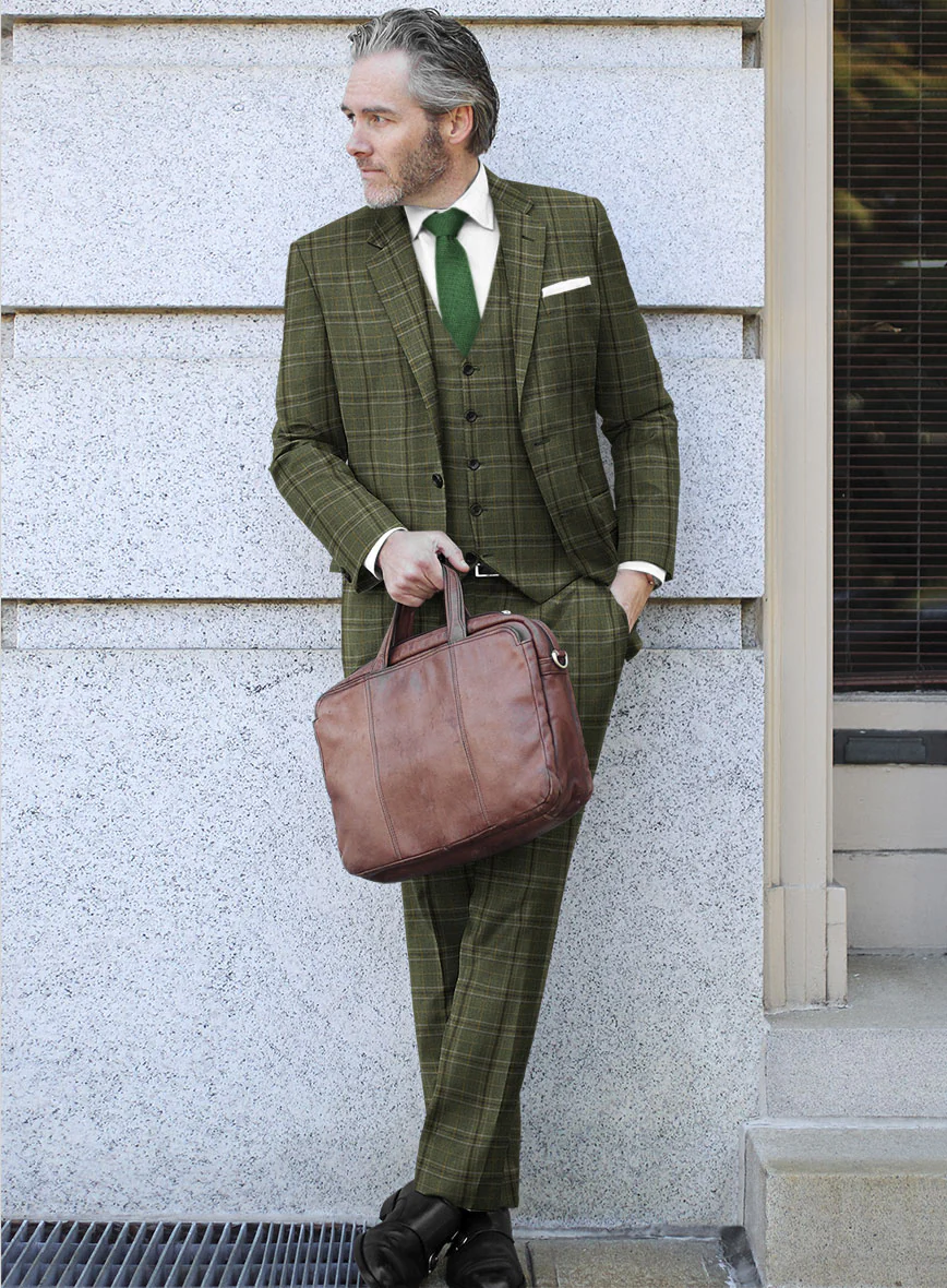 Reda Juniper Green Checks Wool Suit - Image 2