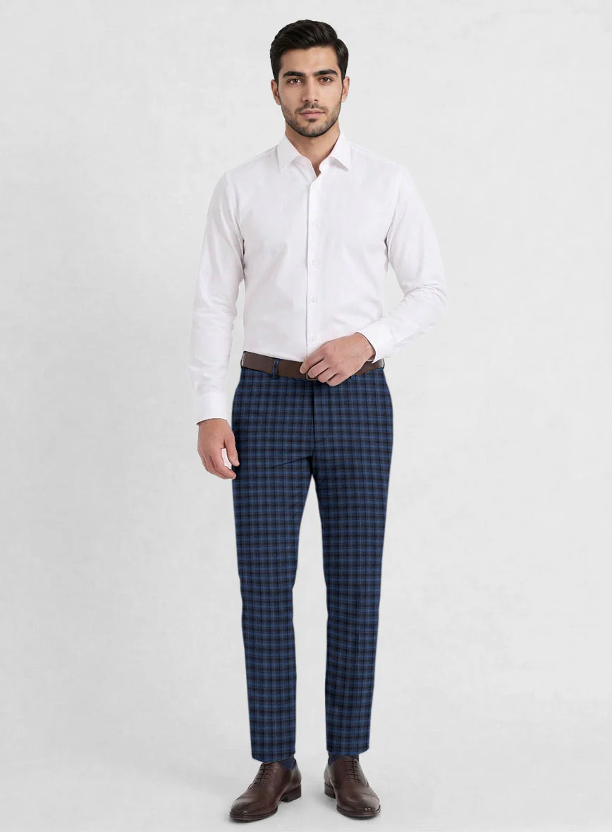 Reda Mid Blue Checks Wool Pants - Image 3