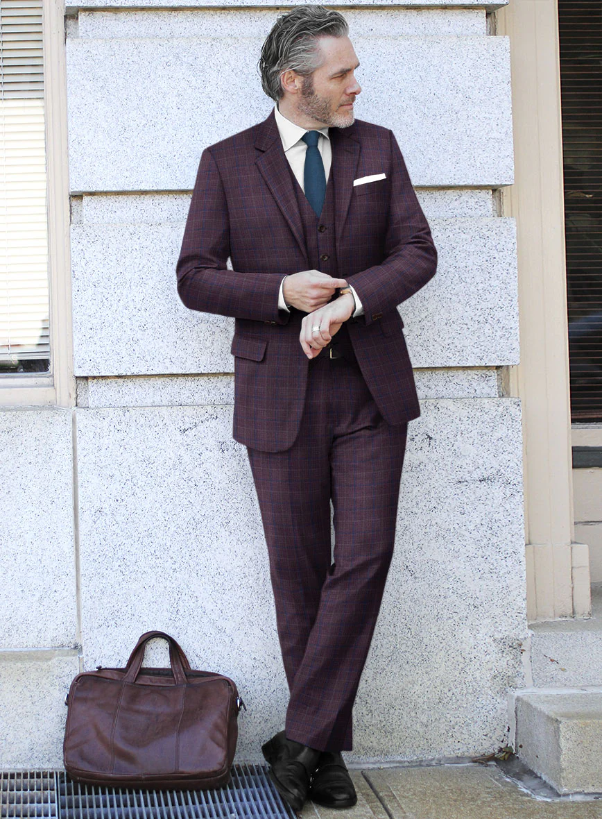 Reda Mulled Wine Checks Wool Suit - Image 2
